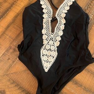 Elegant Black Kids One Piece with Lace Detail